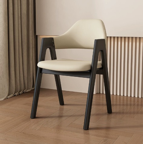 Mid-Century Wooden Dining Armchair  Pu Leather Upholstered Side Chair Comfortable Dinner Chair For Hotel Cafe Household Us...