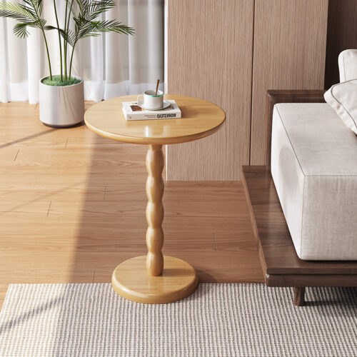 Vintage Round Solid Wood Side Table, Sculptured Single Pedestal End Table For Sofa Side Home Decoration - Bedside table - ...