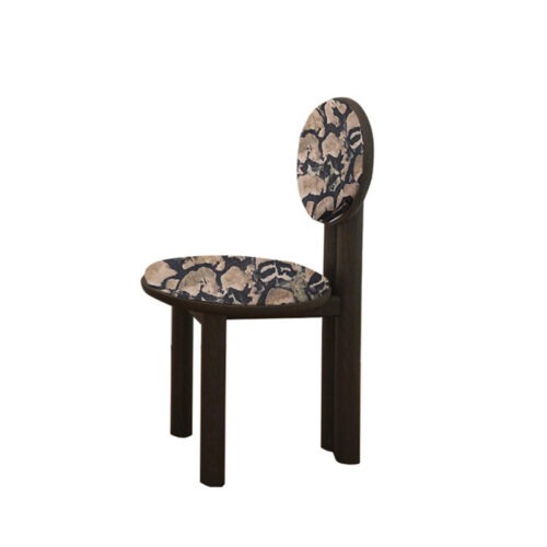 Vintage Solid Wood Dining Chair With Round Hollow Backrest, Cream Boucle Teddy Fabric Upholstered Seat, Mid Century Modern...