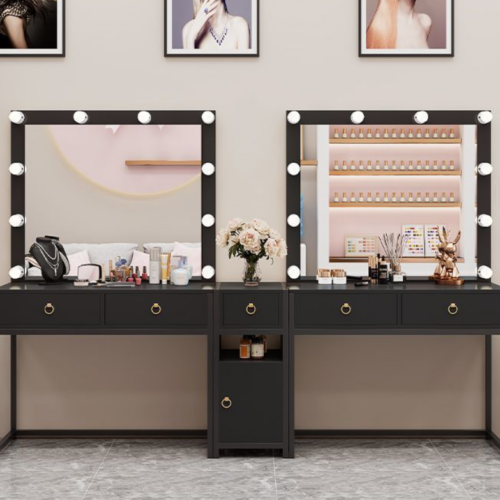 Makeup Vanity Table with Lighted Mirror - Bedroom furniture - QONKA HOME