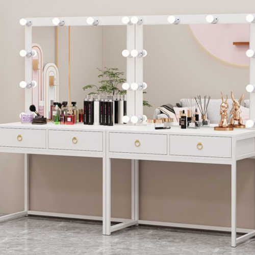 Makeup Vanity Table with Lighted Mirror - Bedroom furniture - QONKA HOME