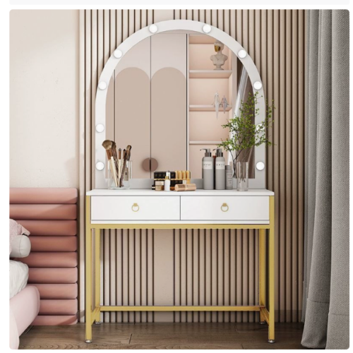 Arched Makeup Vanity Table with LED Mirror - Bedroom furniture - QONKA HOME