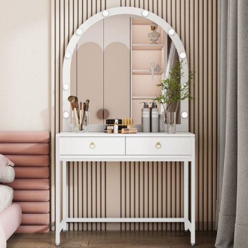 Arched Makeup Vanity Table with LED Mirror - Bedroom furniture - QONKA HOME