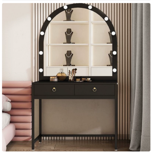 Arched Makeup Vanity Table with LED Mirror - Bedroom furniture - QONKA HOME