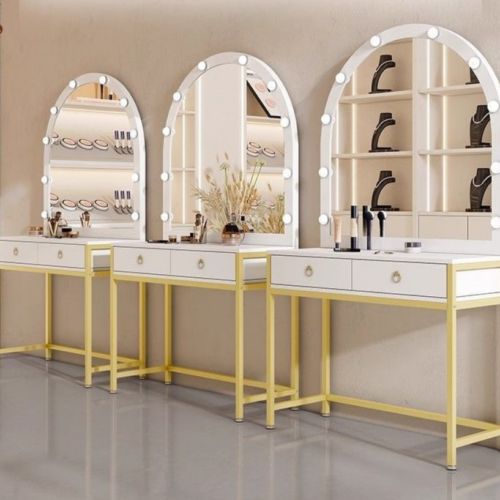 Arched Makeup Vanity Table with LED Mirror - Bedroom furniture - QONKA HOME
