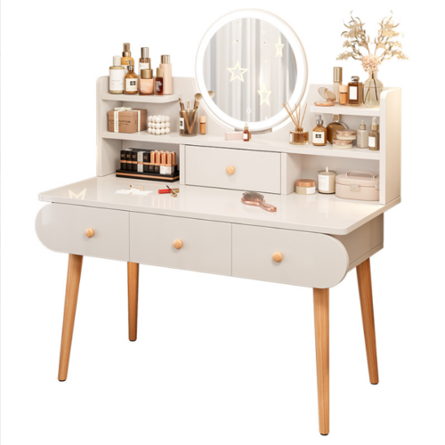 Round LED Mirror Makeup Vanity Table - Bedroom furniture - QONKA HOME