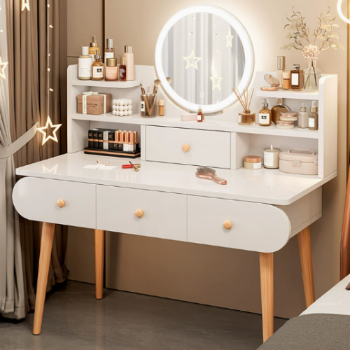 Round LED Mirror Makeup Vanity Table - Bedroom furniture - QONKA HOME