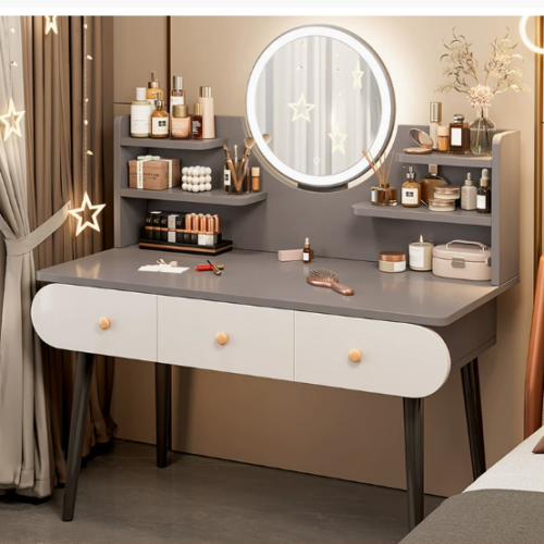 Round LED Mirror Makeup Vanity Table - Bedroom furniture - QONKA HOME