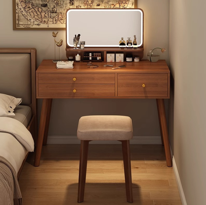 Wooden Makeup Vanity Table with LED Flip Mirror - Bedroom furniture - QONKA HOME