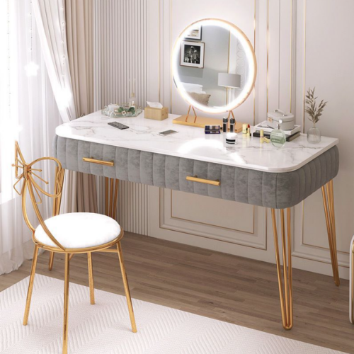 Makeup Vanity Table with Round LED Mirro - Bedroom furniture - QONKA HOME