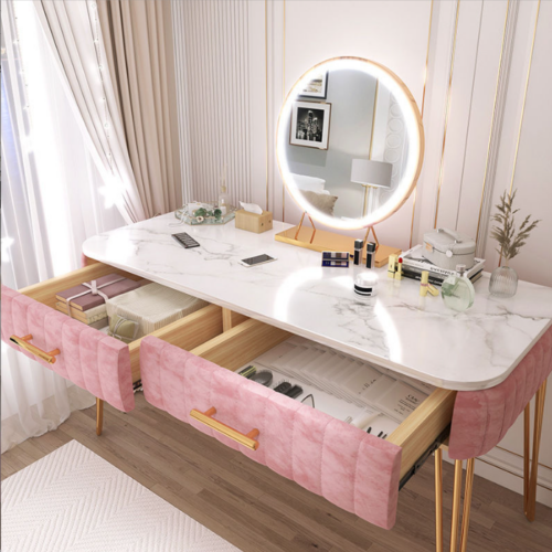 Makeup Vanity Table with Round LED Mirro - Bedroom furniture - QONKA HOME
