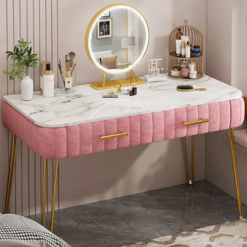 Makeup Vanity Table with Round LED Mirro - Bedroom furniture - QONKA HOME