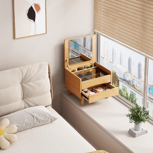 Wooden Tabletop Makeup Storage Cabinet with Mirror - Bedroom furniture - QONKA HOME