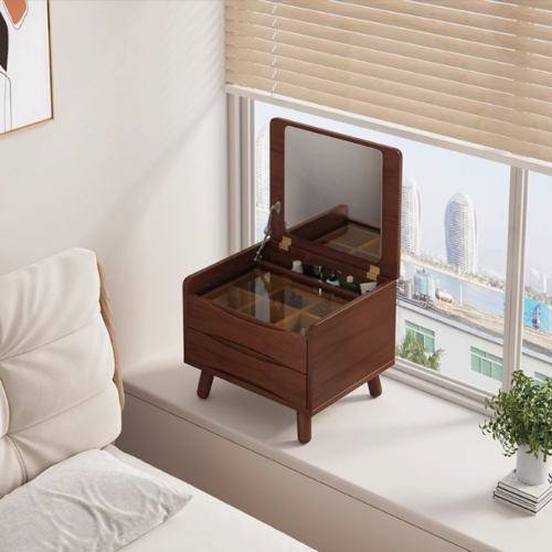 Wooden Tabletop Makeup Storage Cabinet with Mirror - Bedroom furniture - QONKA HOME