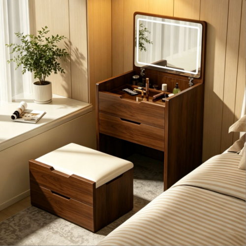 Flip Top Makeup Vanity Table with LED Mirror - Bedroom furniture - QONKA HOME