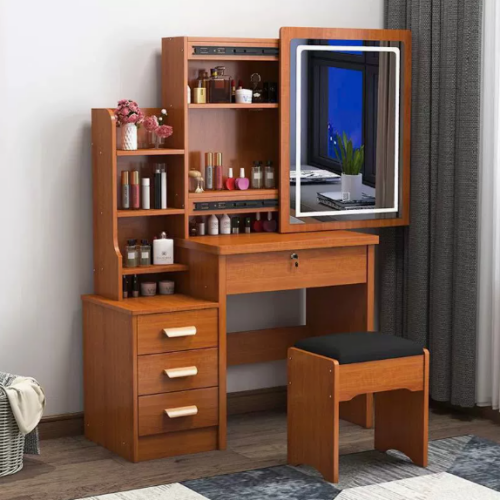 Wood Makeup Vanity Table with Sliding LED Mirror - Bedroom furniture - QONKA HOME