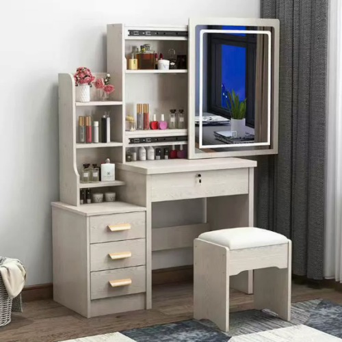 Wood Makeup Vanity Table with Sliding LED Mirror - Bedroom furniture - QONKA HOME