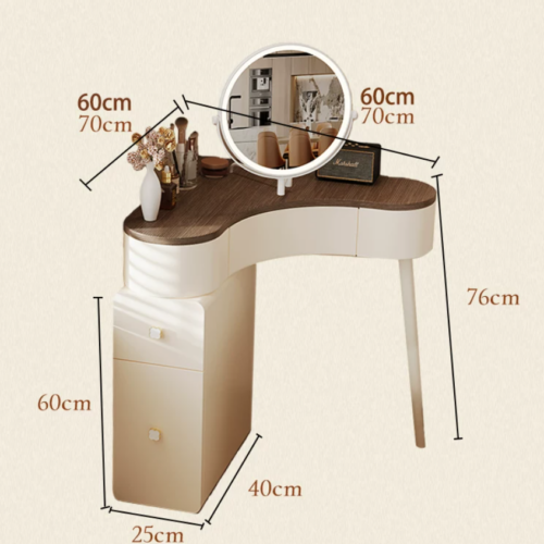 Cream Corner Curved Makeup Vanity Table with LED Mirror - Bedroom furniture - QONKA HOME