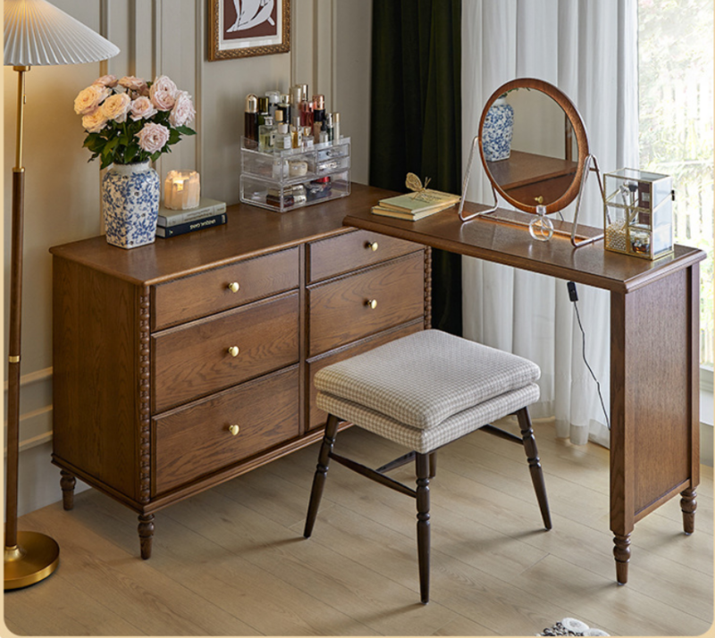 Retro Extendable Dresser Makeup Vanity Combo - Bedroom furniture - QONKA HOME