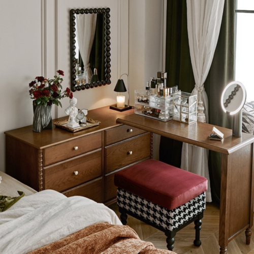 Retro Extendable Dresser Makeup Vanity Combo - Bedroom furniture - QONKA HOME