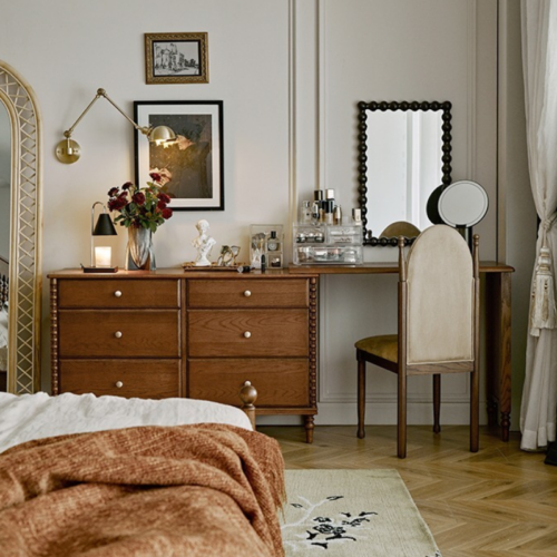 Retro Extendable Dresser Makeup Vanity Combo - Bedroom furniture - QONKA HOME