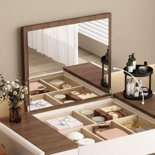 Flip Top Hidden Mirror Makeup Vanity Table - Bedroom furniture - QONKA HOME