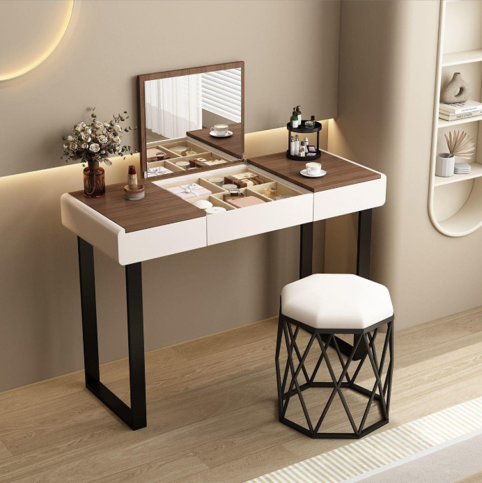 Flip Top Hidden Mirror Makeup Vanity Table - Bedroom furniture - QONKA HOME