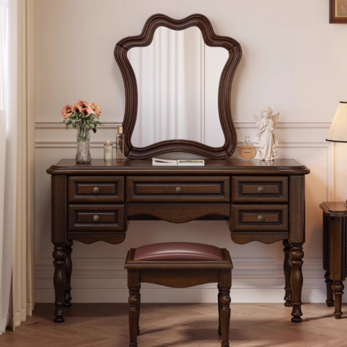 American Vintage Wood Makeup Vanity Table - Bedroom furniture - QONKA HOME