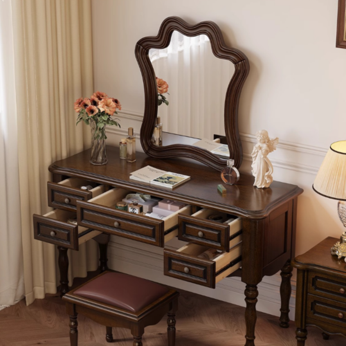 American Vintage Wood Makeup Vanity Table - Bedroom furniture - QONKA HOME