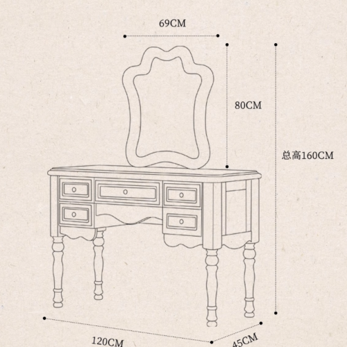 American Vintage Wood Makeup Vanity Table - Bedroom furniture - QONKA HOME