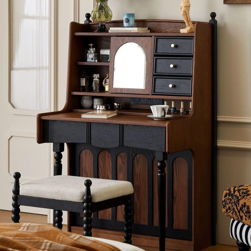 Gothic Retro Vanity Desk with Slidable Mirror - Bedroom furniture - QONKA HOME