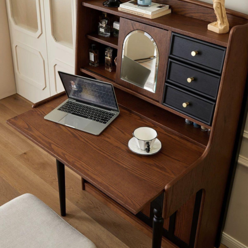 Gothic Retro Vanity Desk with Slidable Mirror - Bedroom furniture - QONKA HOME