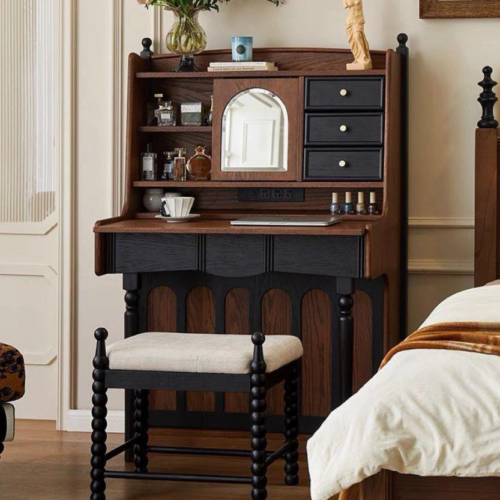 Gothic Retro Vanity Desk with Slidable Mirror - Bedroom furniture - QONKA HOME