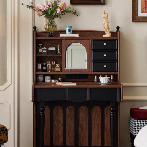 Gothic Retro Vanity Desk with Slidable Mirror - Bedroom furniture - QONKA HOME