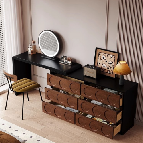 Retro Combined Extendable Makeup Vanity Table - Bedroom furniture - QONKA HOME