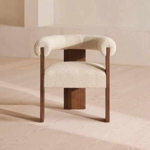 Minimalist Lambswool Wooden Armchair - Living room furniture - QONKA HOME