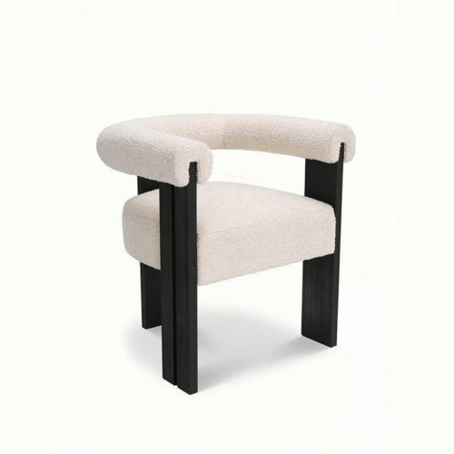 Minimalist Lambswool Wooden Armchair - Living room furniture - QONKA HOME