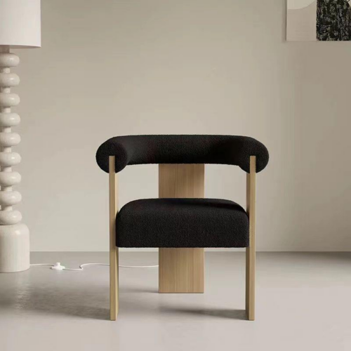 Minimalist Lambswool Wooden Armchair - Living room furniture - QONKA HOME