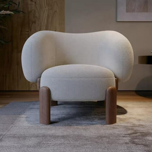 Curved Boucle Lamb Fleece Accent Chair - Living room furniture - QONKA HOME