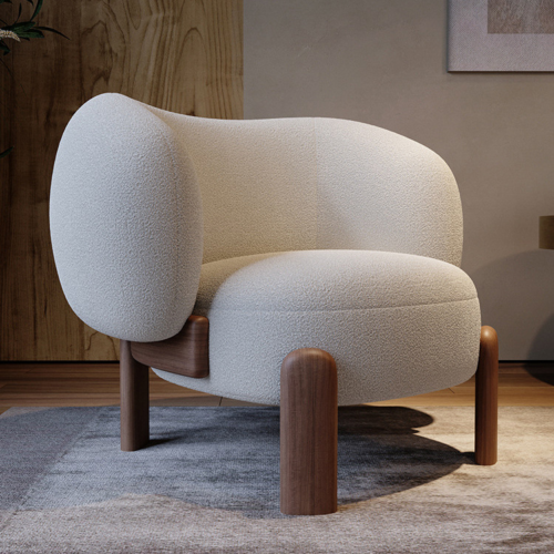 Curved Boucle Lamb Fleece Accent Chair - Living room furniture - QONKA HOME