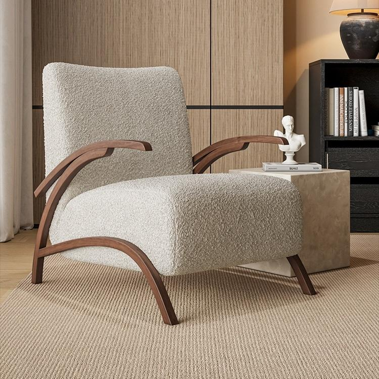 Lamb Fleece Solid Wood Leisure Accent Chair - Living room furniture - QONKA HOME