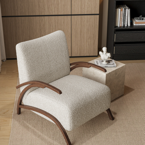 Lamb Fleece Solid Wood Leisure Accent Chair - Living room furniture - QONKA HOME