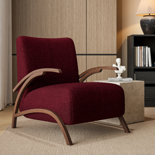 Lamb Fleece Solid Wood Leisure Accent Chair - Living room furniture - QONKA HOME
