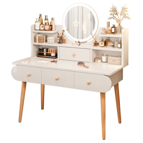 Round LED Mirror Makeup Vanity Table - Bedroom furniture - QONKA HOME