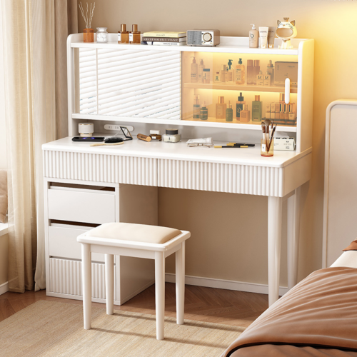 Wood Makeup Vanity Table with Glass Display Cabinet - Bedroom furniture - QONKA HOME