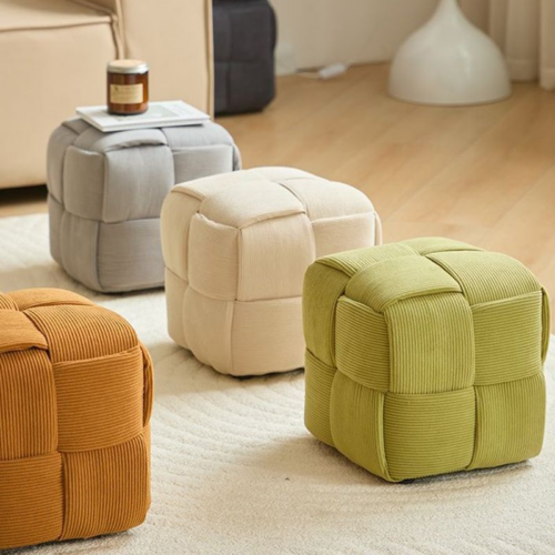 Woven Cube Ottoman Stool - Living room furniture - QONKA HOME