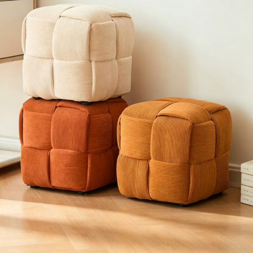 Woven Cube Ottoman Stool - Living room furniture - QONKA HOME