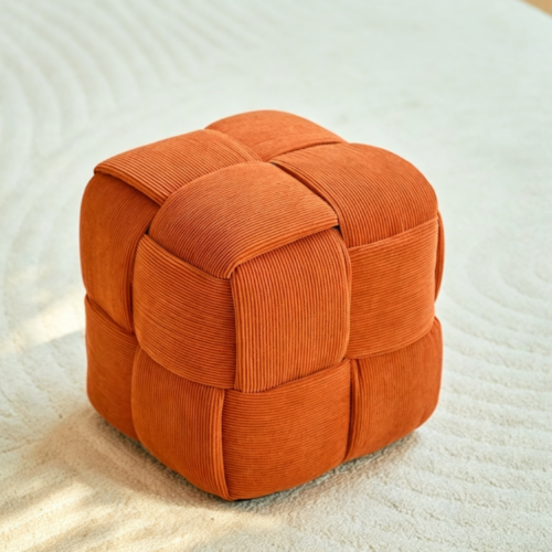 Woven Cube Ottoman Stool - Living room furniture - QONKA HOME