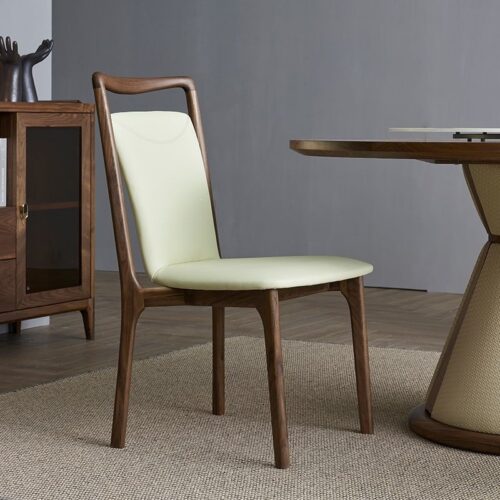 Mid Century Ash Wood Arm Dining Chair,  Leather Upholstered Seat & Backrest - Solid wood dining chair - QONKA HOME