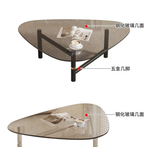 Modern Teardrop Glass Center Table, Luxury Golden Frame &Transparent Acrylic Leg Minimalist coffee Table - Coffee tab...